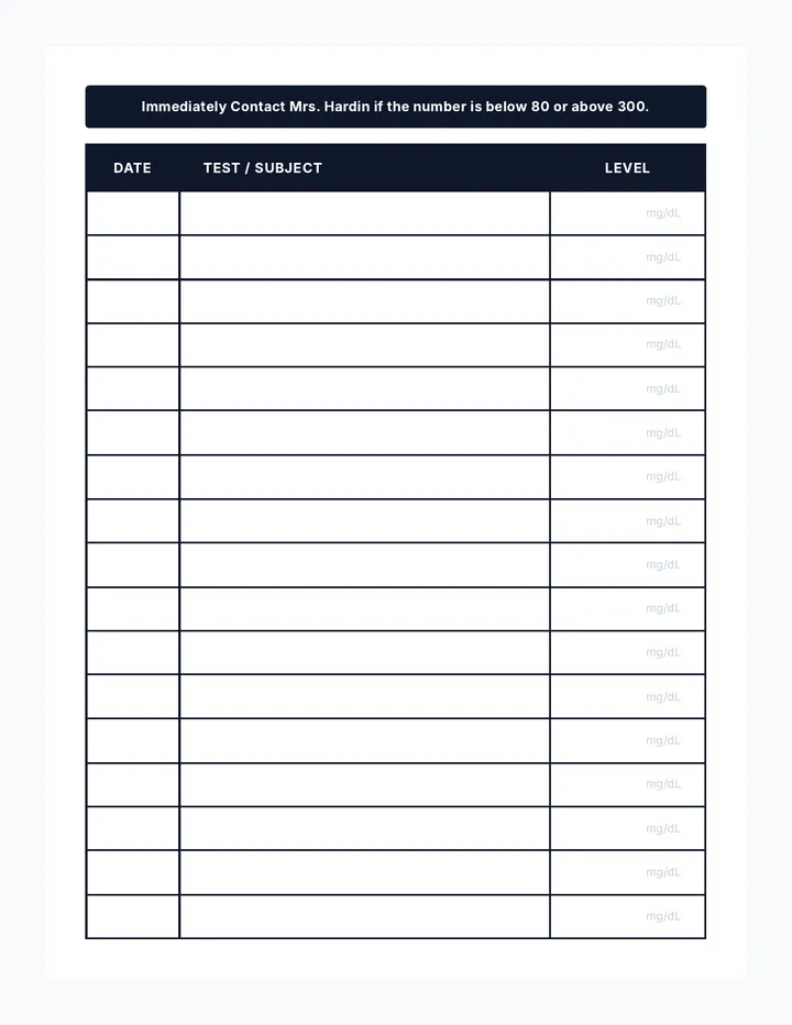 Blood Sugar Test Log