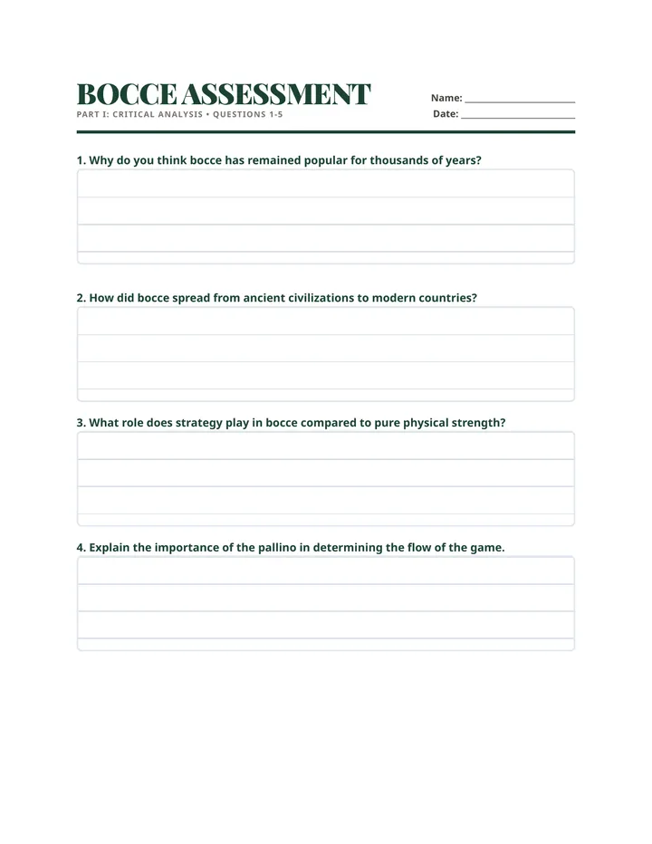 Bocce Assessment Packet Document