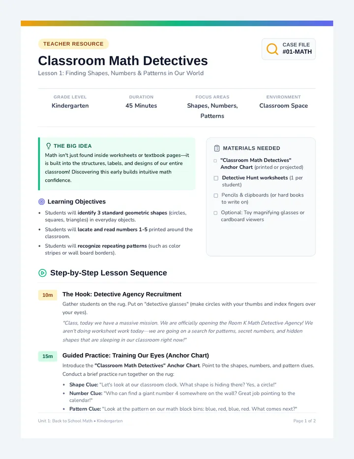 Math Detectives Lesson Plan