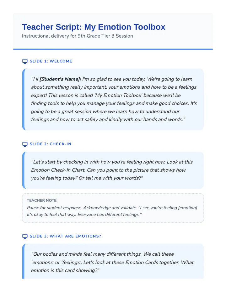 My Emotion Toolbox Teacher Script