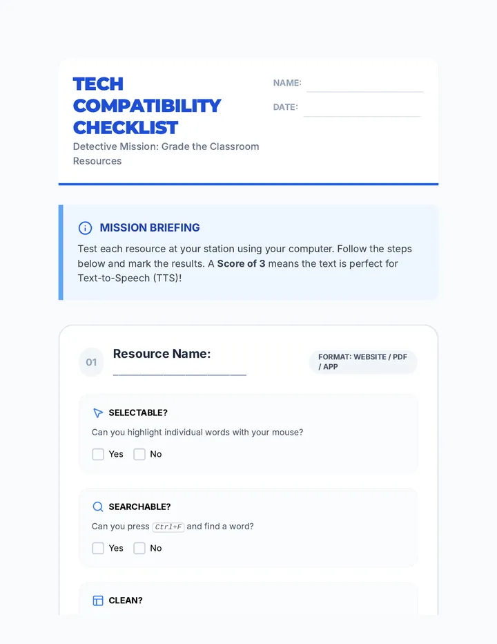 Compatibility Checklist Worksheet