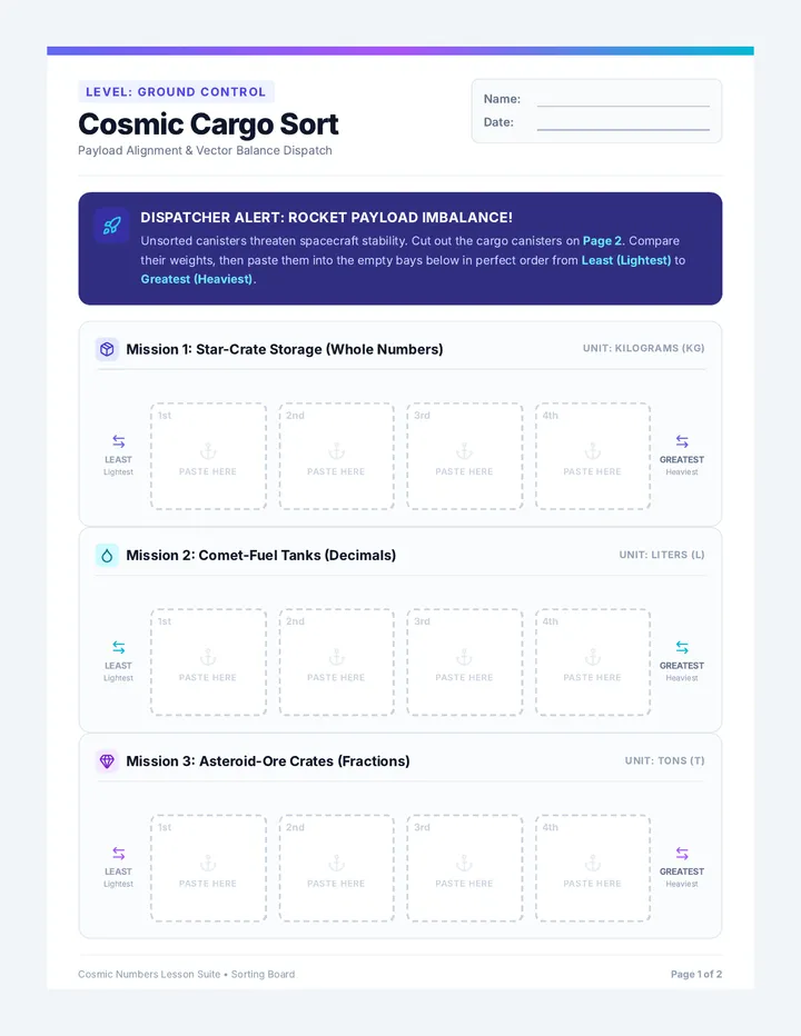 Cosmic Cargo Sort Worksheet