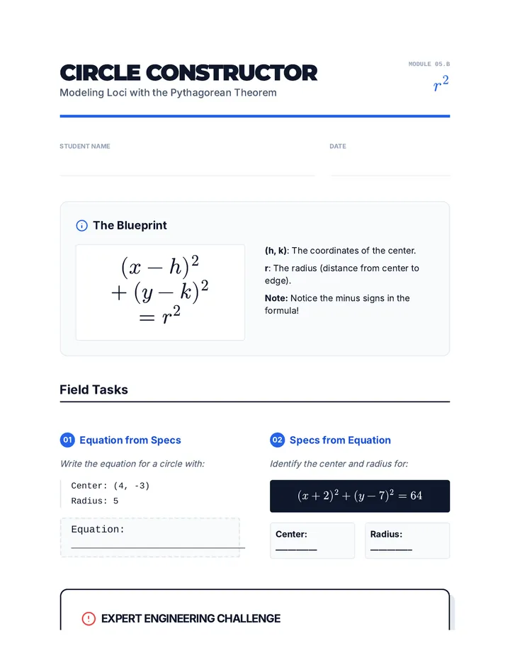 Circle Constructor Worksheet