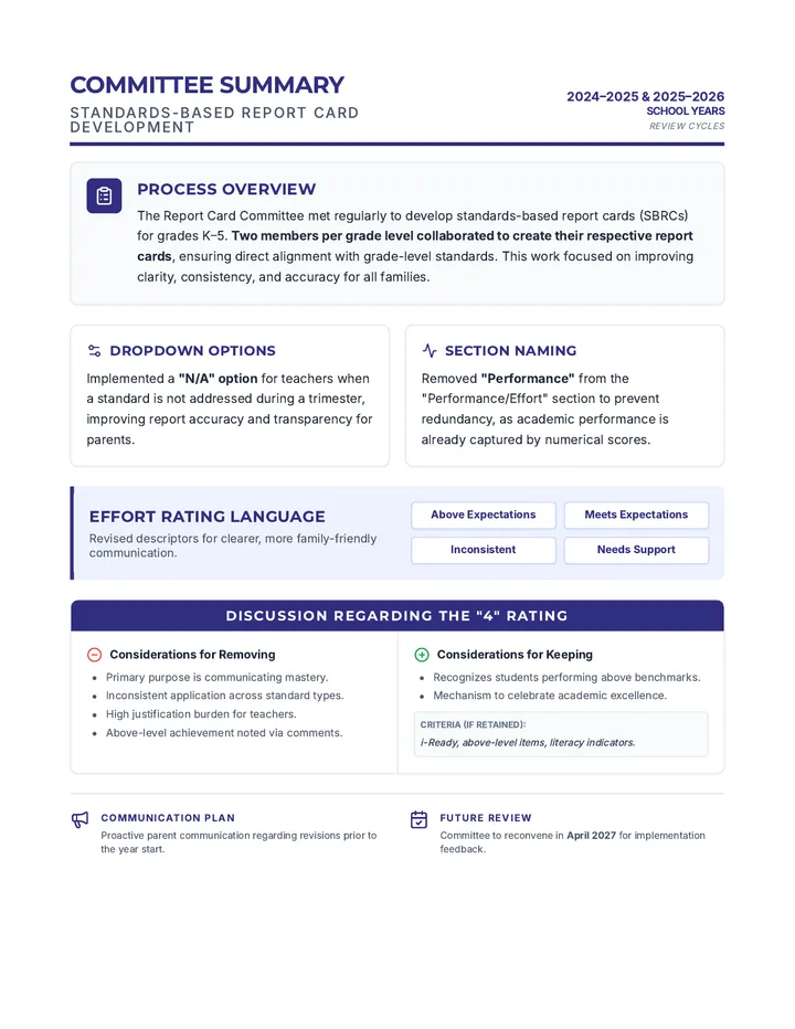 Report Card Summary Handout page 1