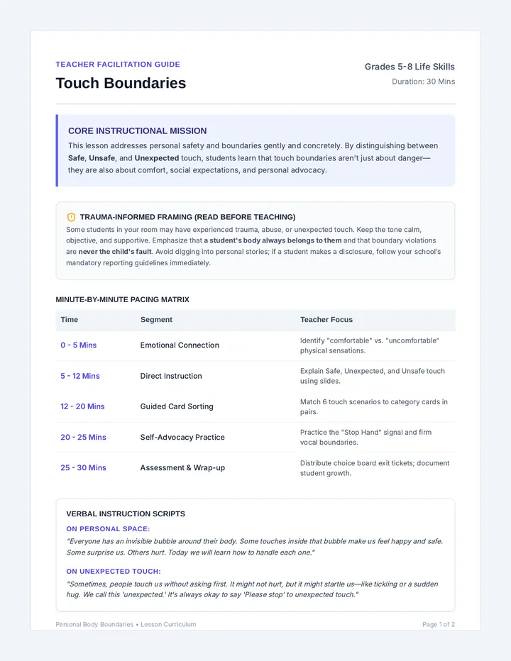 Touch Boundaries Teacher Guide