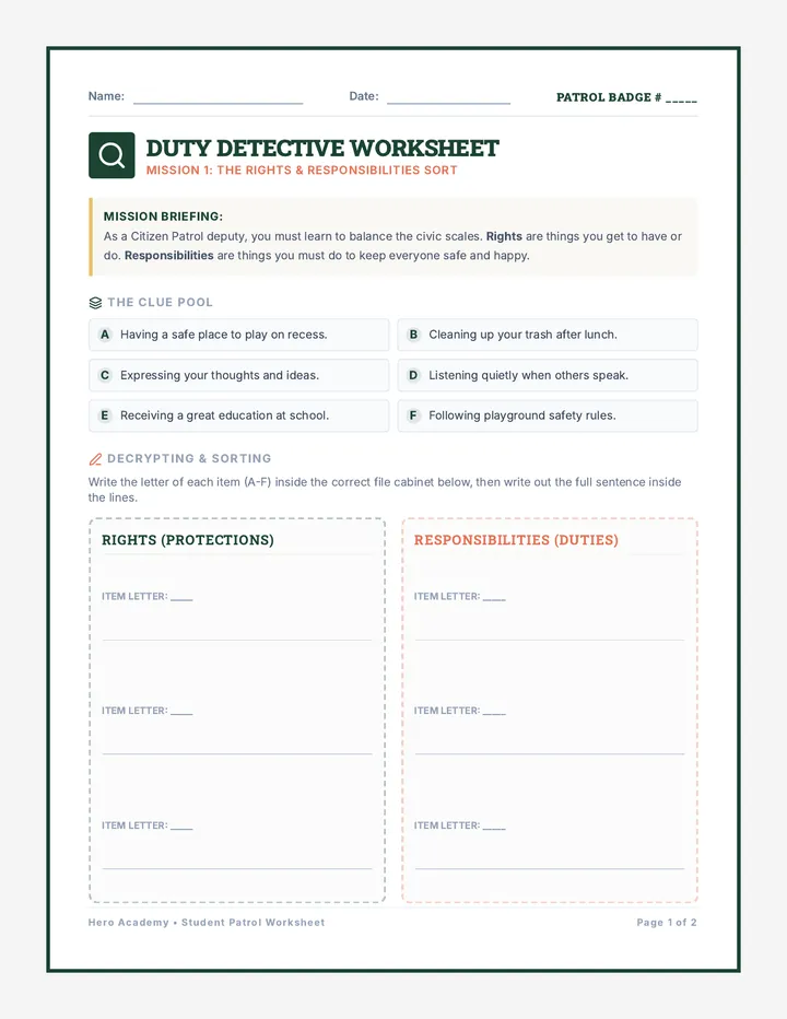 Duty Detective Worksheet