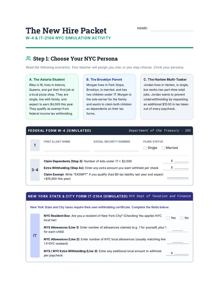 W-4 Simulation Worksheet
