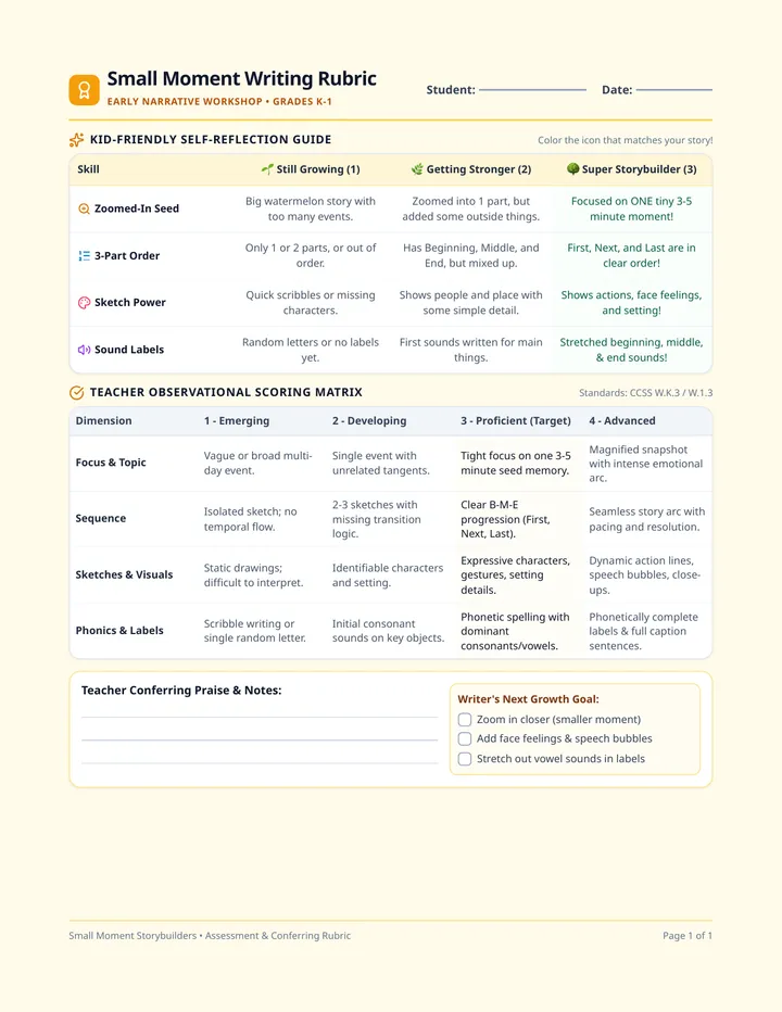 Small Moment Writing Rubric