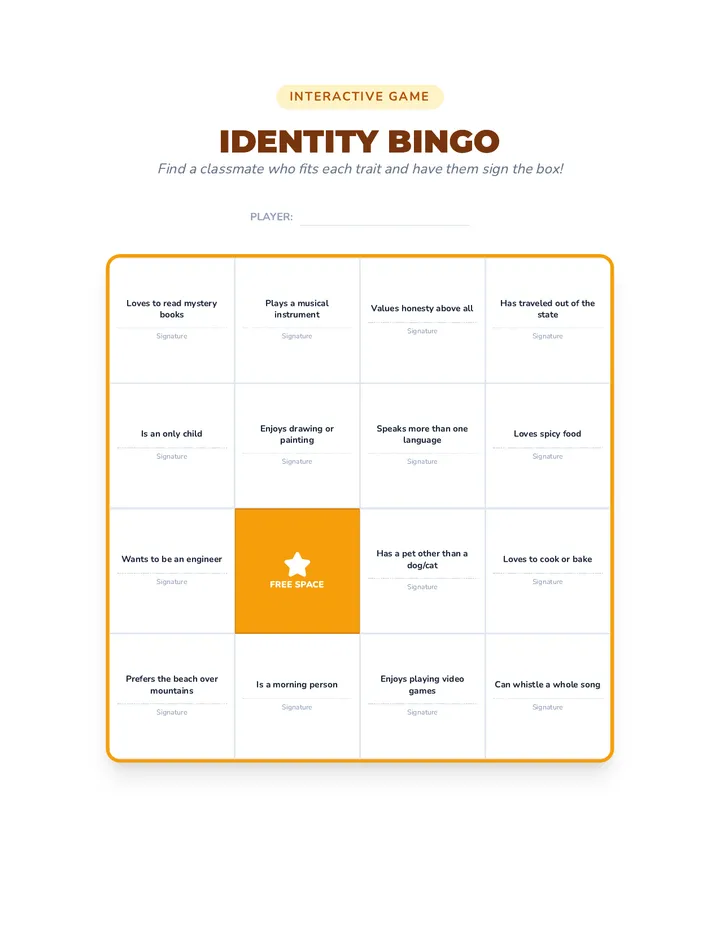 Identity Bingo Social Game