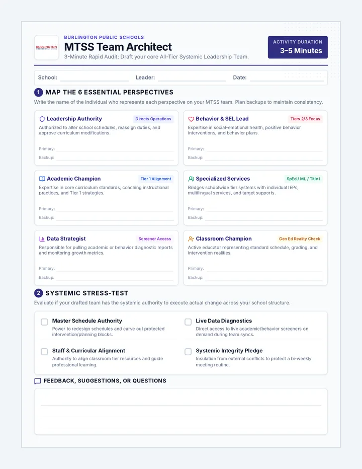 MTSS Team Architect Worksheet