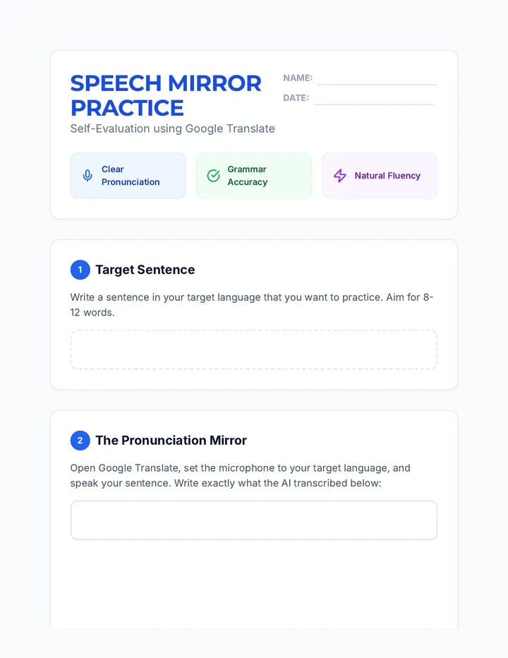Speech Mirror Worksheet