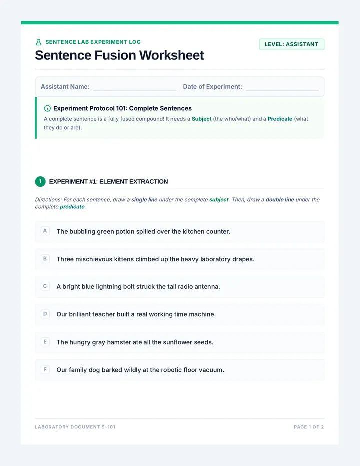 Sentence Fusion Worksheet