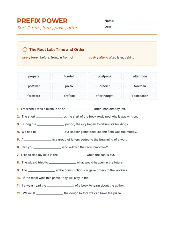 Prefix Power Sort 2 Worksheet