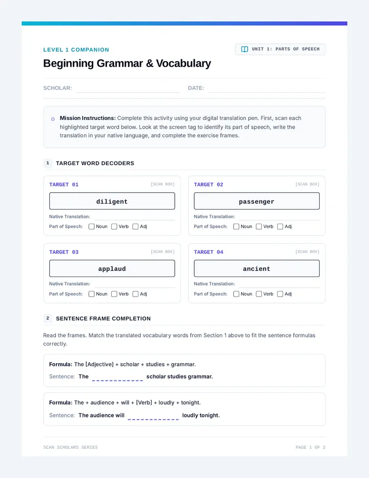 Beginning Grammar Worksheet