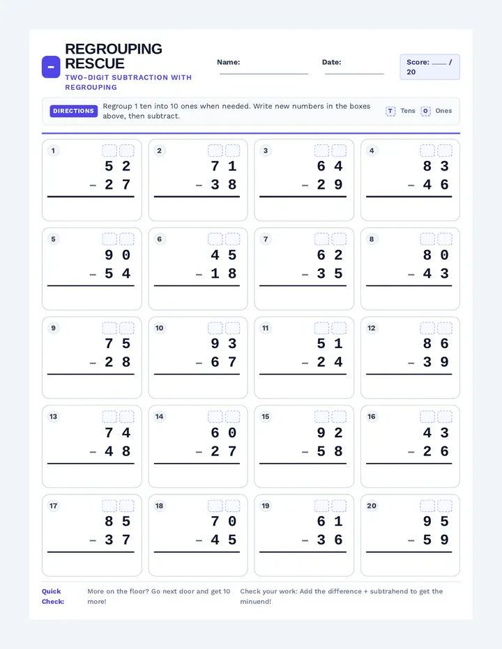 Regrouping Rescue Worksheet