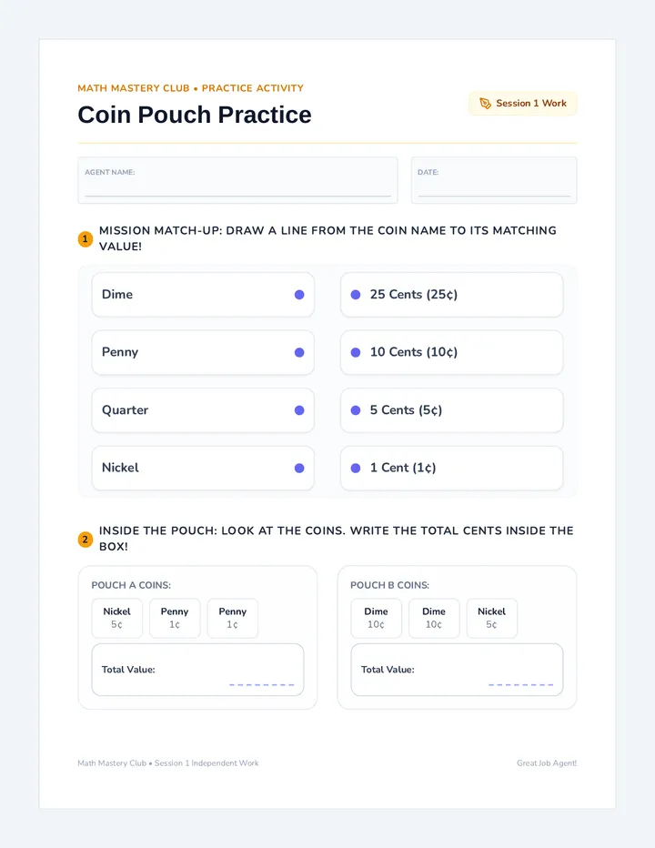 Coin Pouch Worksheet