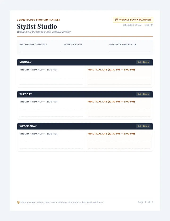 Stylist Studio Planner Sheets