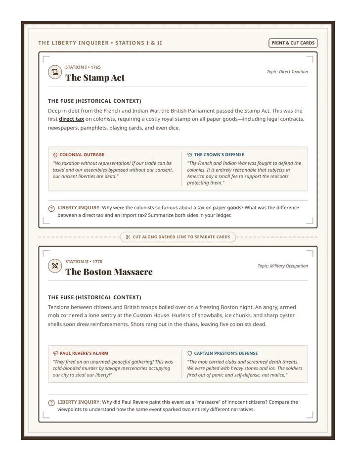 Colonial Anger Task Cards