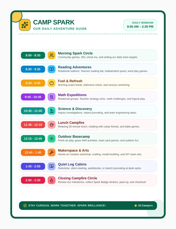 Camp Spark Schedule Poster
