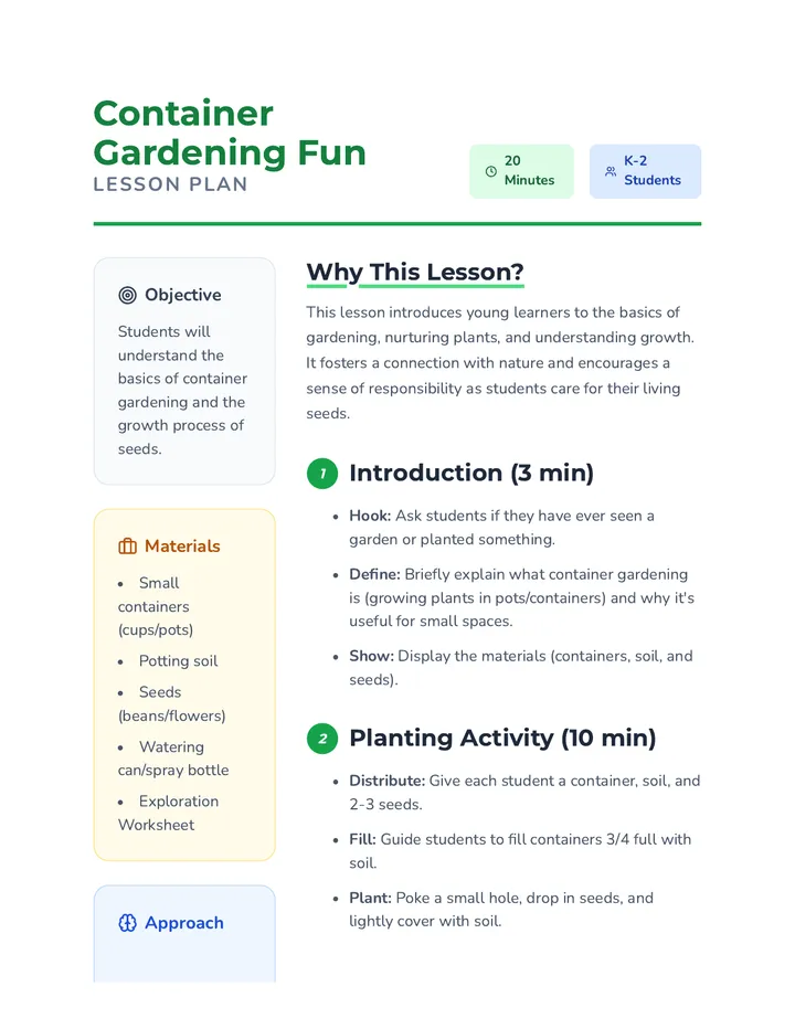 Container Gardening Lesson Plan
