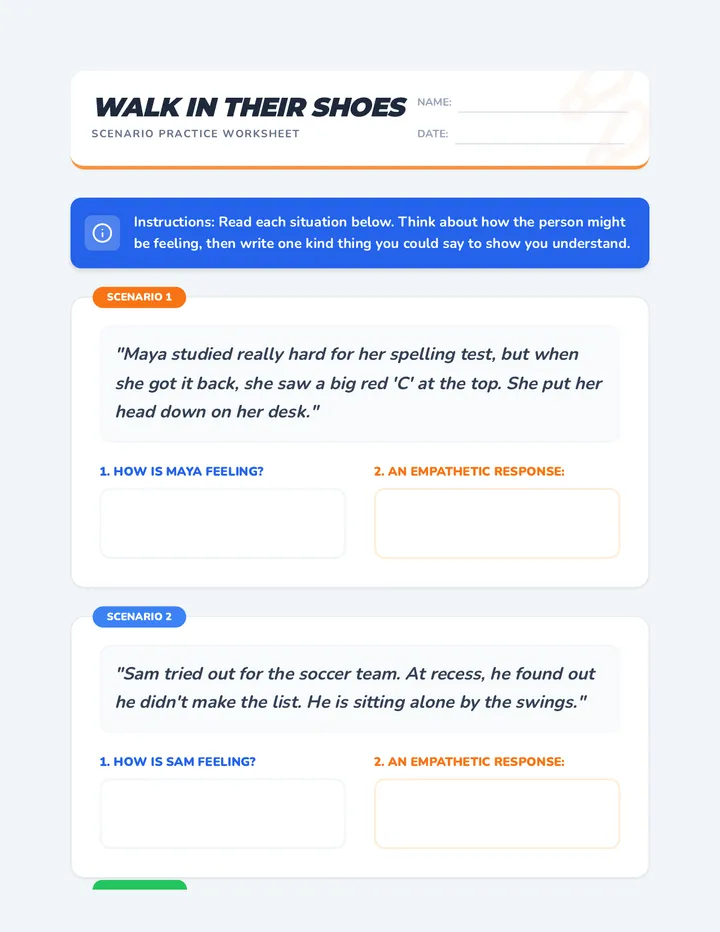 Walk in Their Shoes Worksheet
