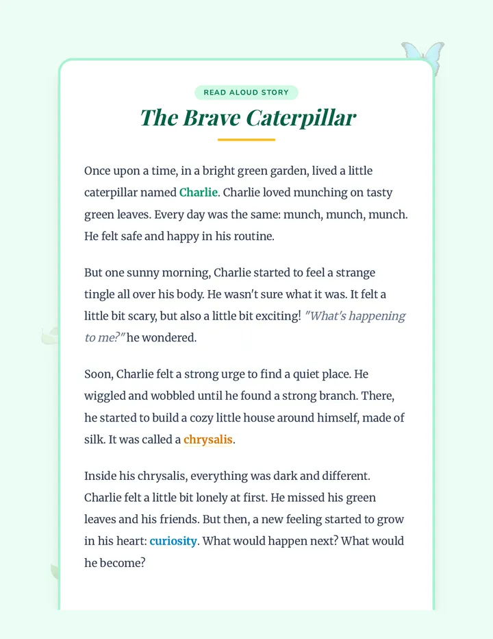 Brave Caterpillar Story Reading