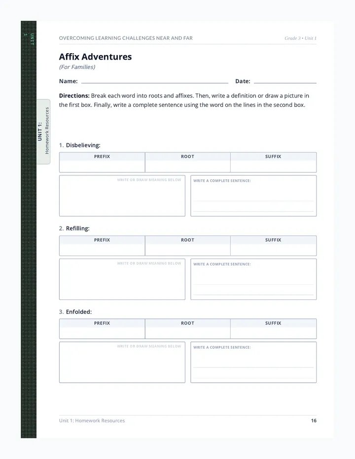 Affix Adventures Worksheet and Key