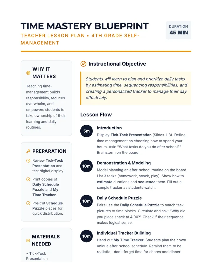 Time Mastery Blueprint Lesson Plan