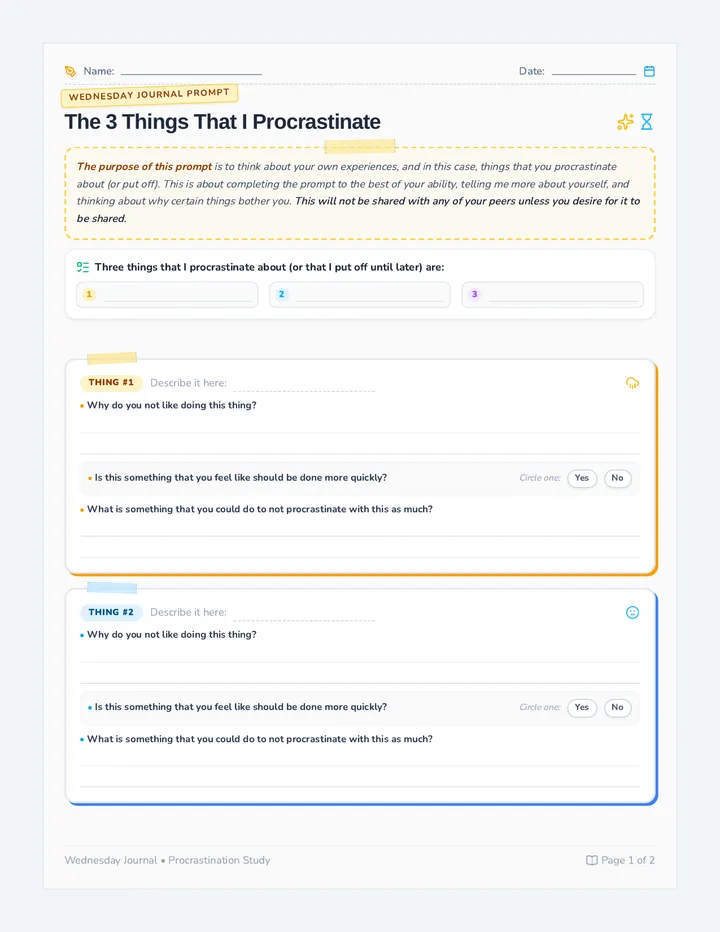 Procrastination Journal Handout