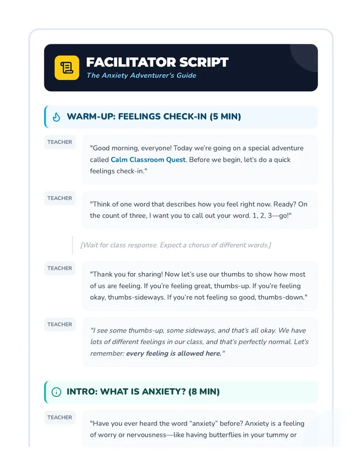 Calm Classroom Quest Script