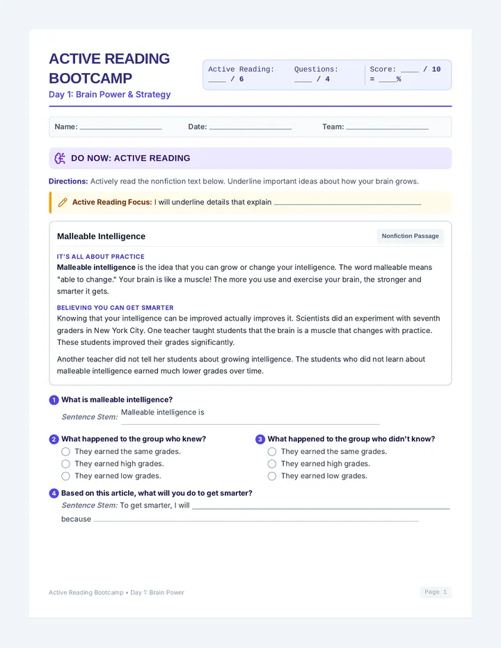 Brain Power Student Workbook