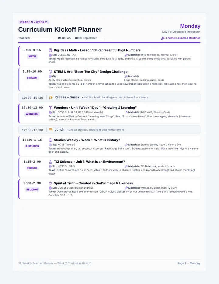 Curriculum Kickoff Planner