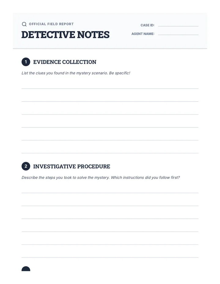 Detective Notes Worksheet