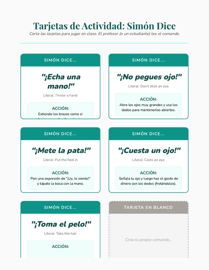 Body Idioms Activity Cards