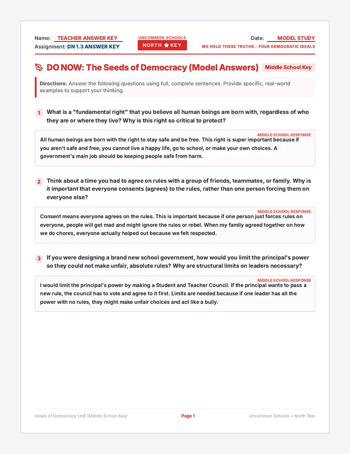 Democratic Ideals Workbook Answer Key