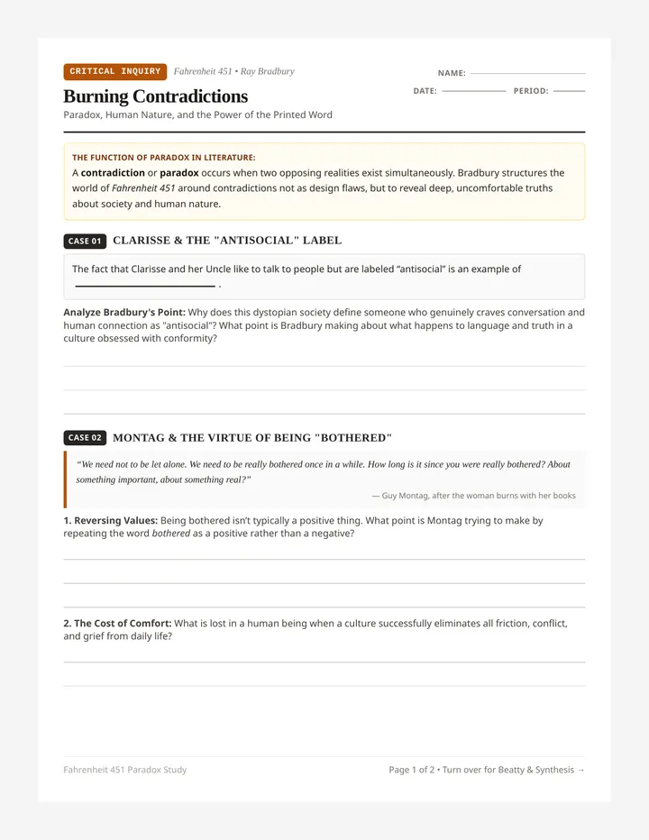 Burning Contradictions Handout