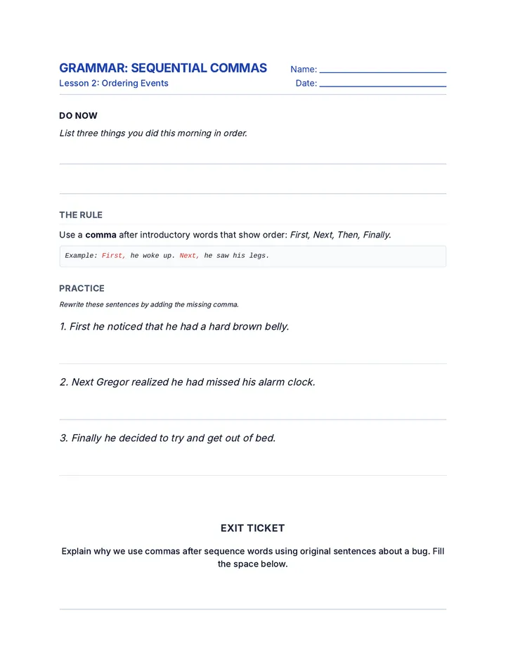 Sequential Commas Worksheet