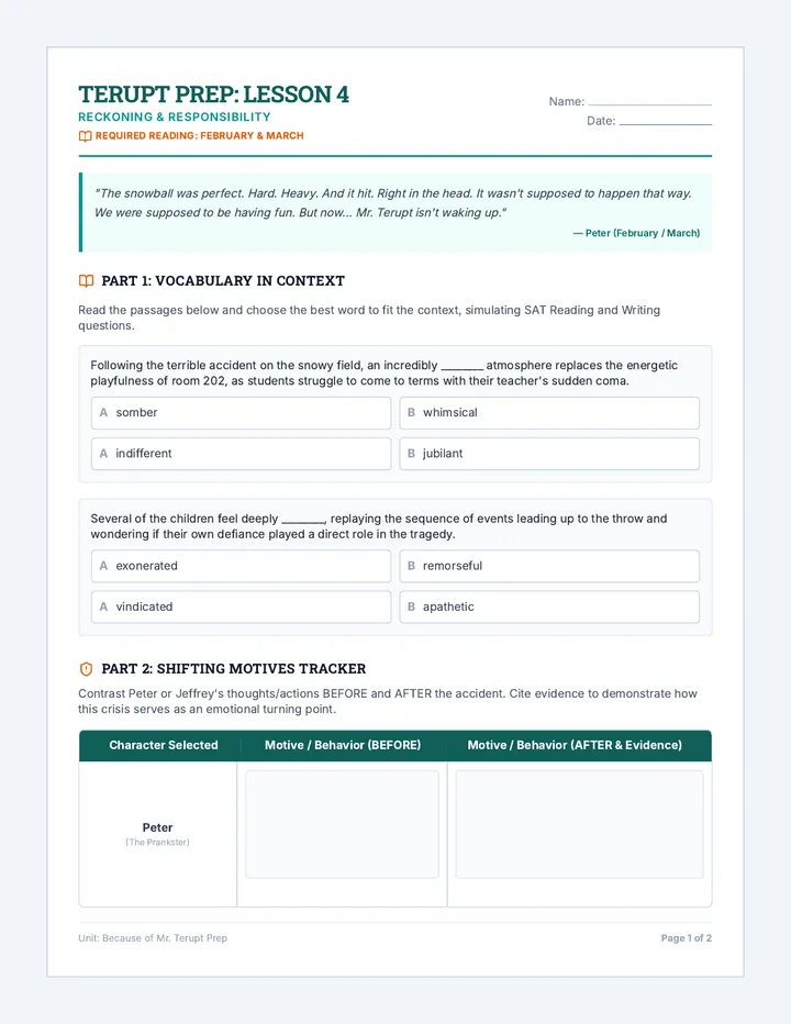Reckoning and Responsibility Worksheet