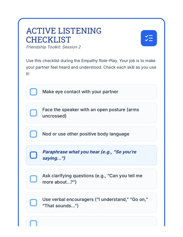 Session 2 Listening Checklist Worksheet