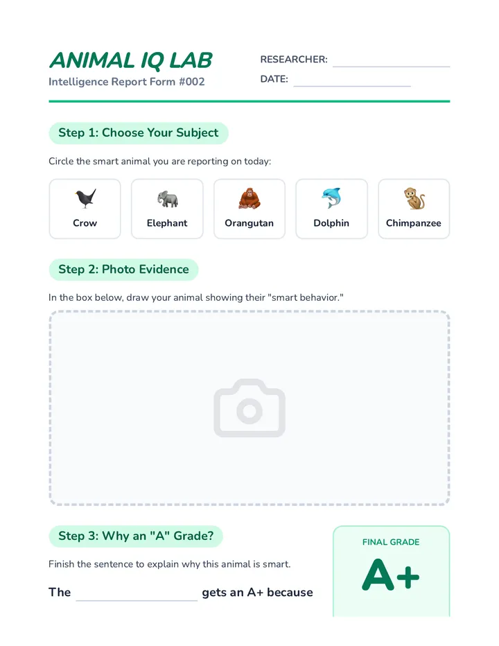 Animal Report Card Worksheet