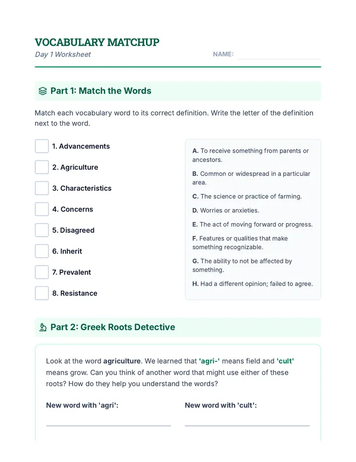 Vocabulary Matchup