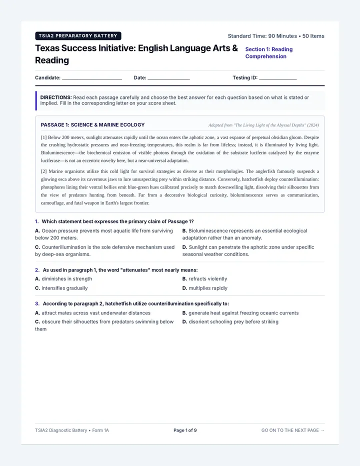 TSI Benchmark Practice Exam