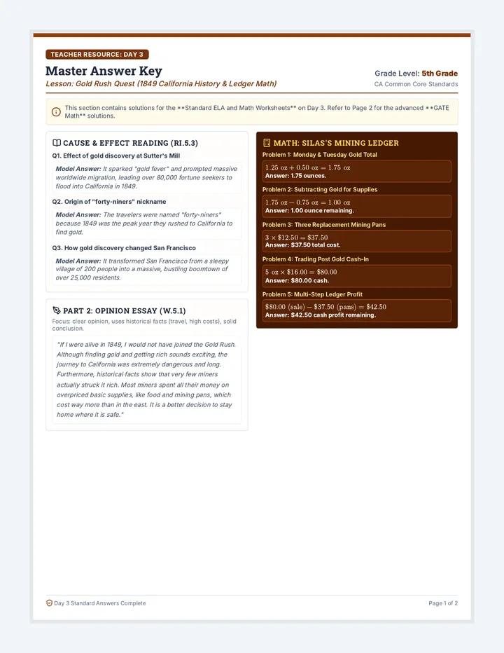 Gold Rush Quest Answer Key