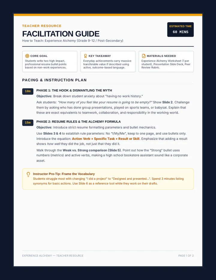 Experience Alchemy Teacher Guide page 1