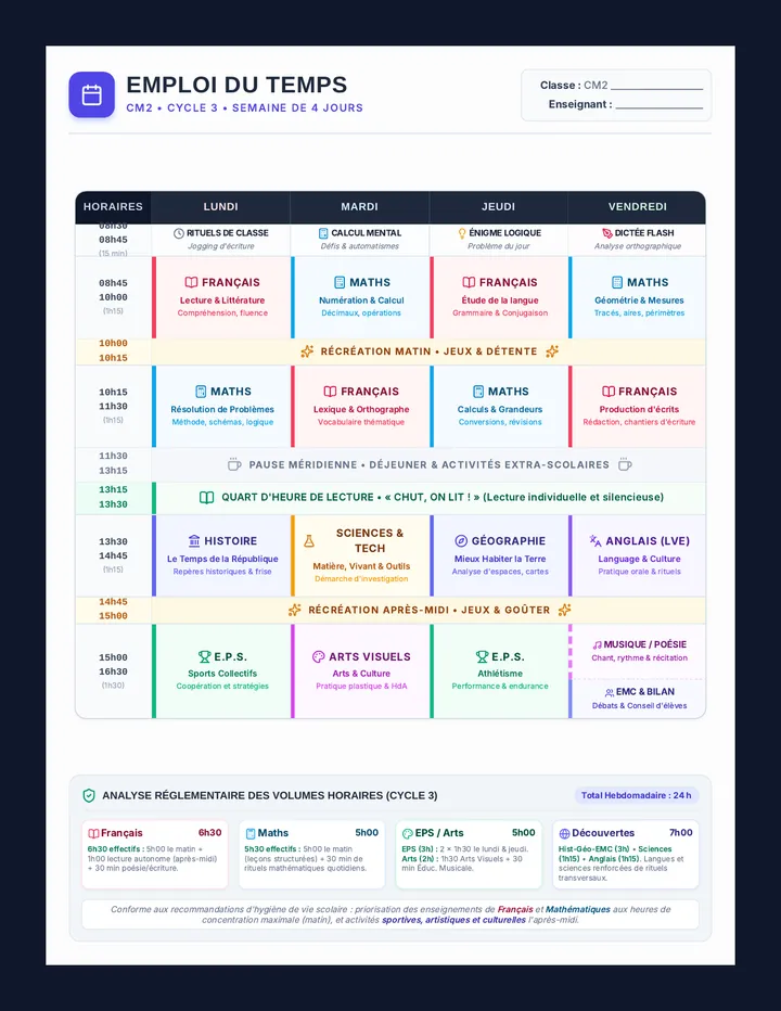 Emploi du Temps CM2 Poster