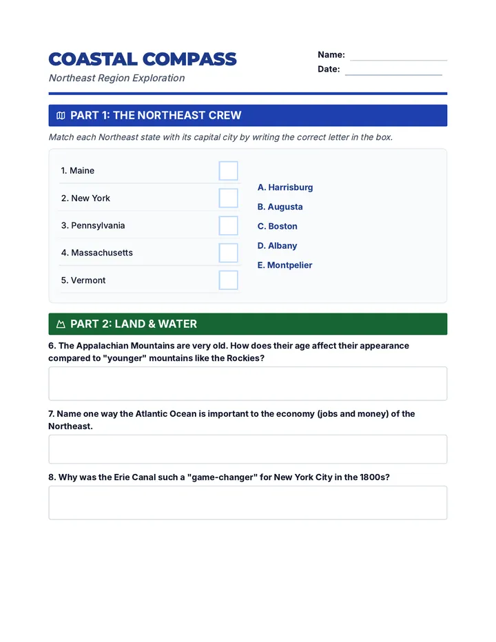 Coastal Compass Worksheet