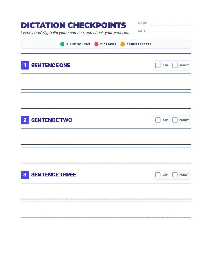 Dictation Checkpoints Worksheet