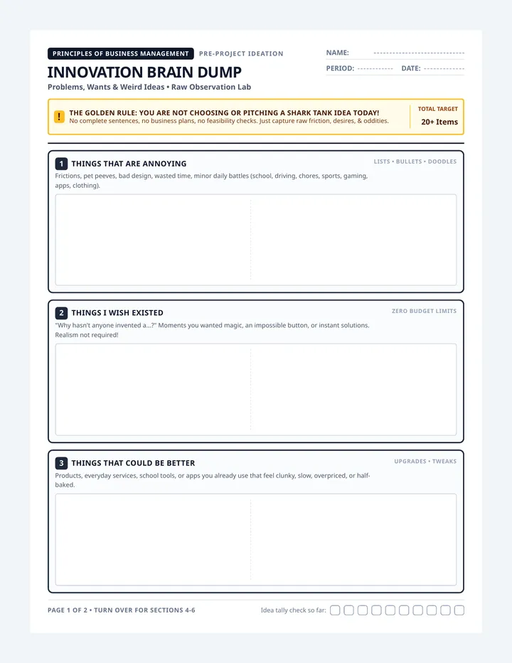 Innovation Brain Dump Worksheet