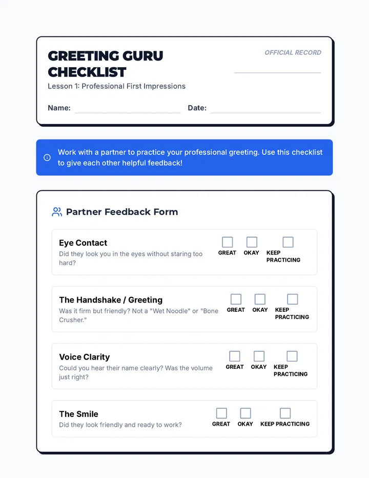 Greeting Guru Checklist