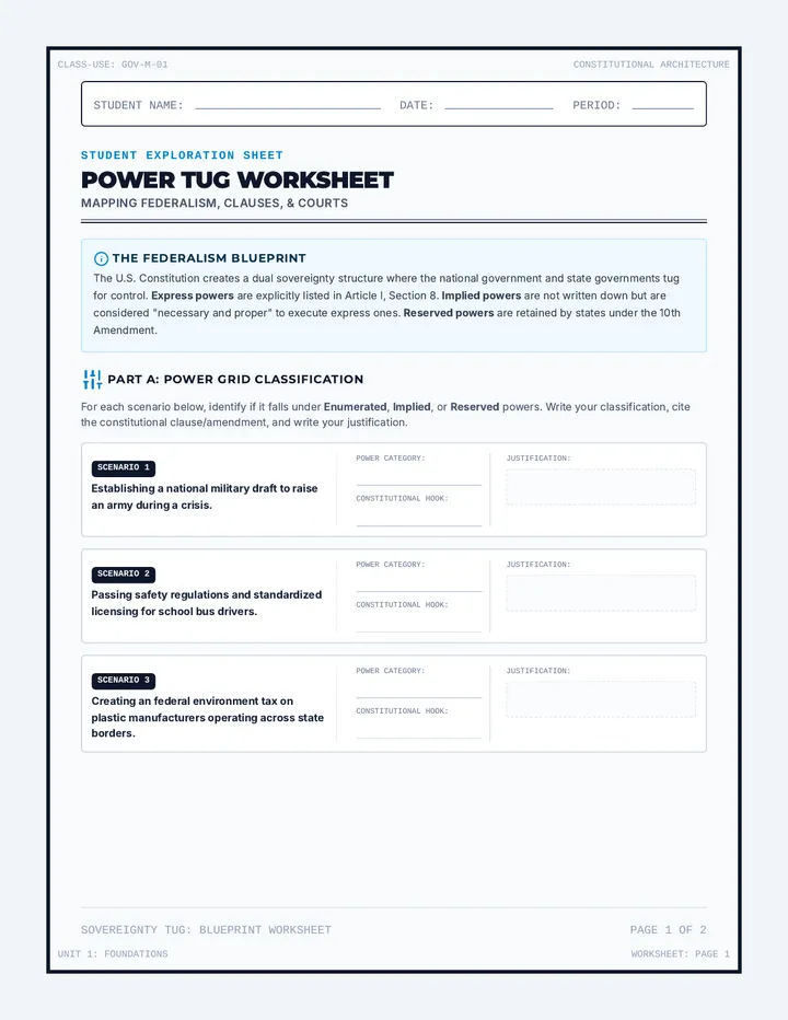 Power Tug Worksheet